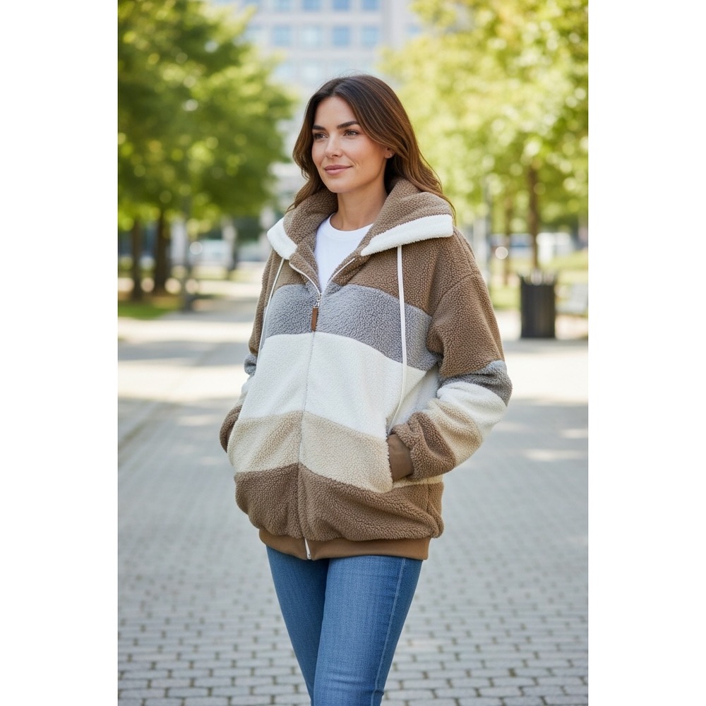 Womens 3XL Colorblock Sherpa Fleece Zip Up Jacket Cozy‎ Warm